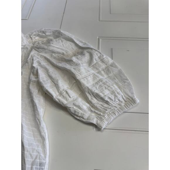 Summersalt White Pleated Button Up Henley Puff Sleeve Top, Sz M - Picture 3 of 5